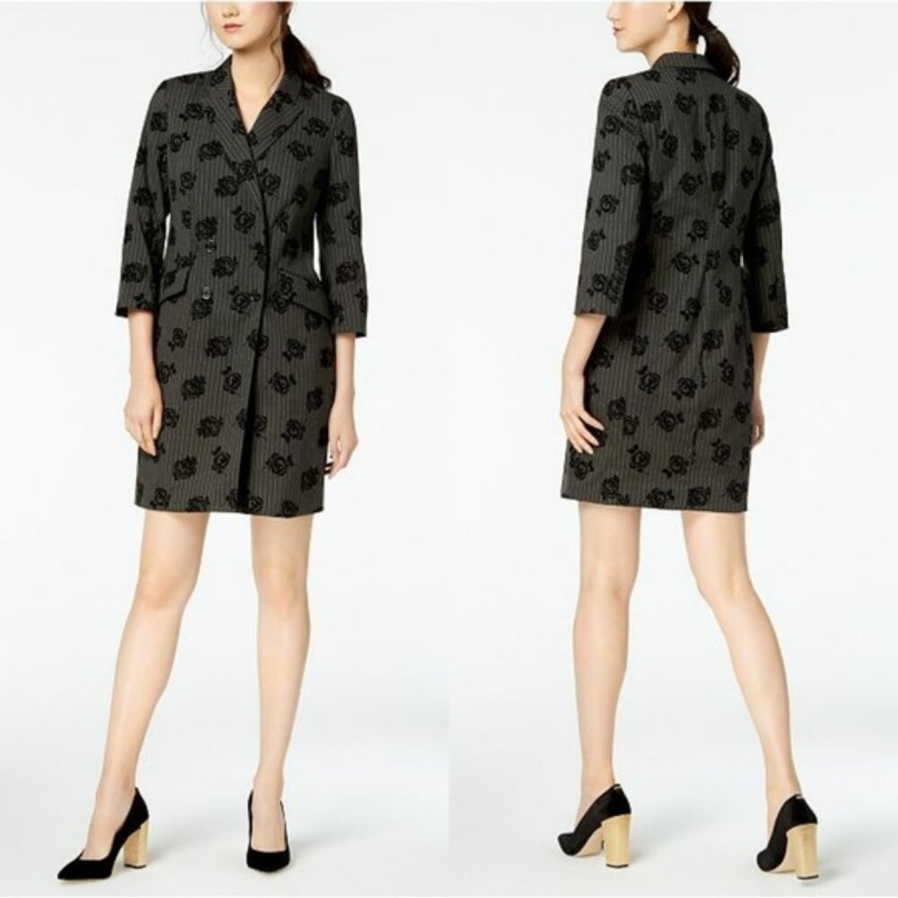 3/4 Sleeve Grey and Black Rose Blazer Coat